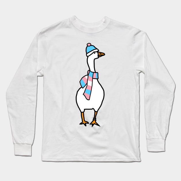 Goose and Transgender Pride Flag Hat and Scarf Long Sleeve T-Shirt by ellenhenryart